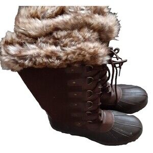Marley brown quilted winter boots 8.5 M lace up faux fur worn once